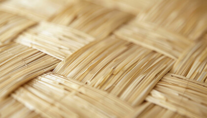 Poster - A closeup view of a woven straw mat highlighting its natural texture and intricate pattern