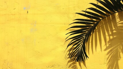 Poster - A yellow wall with a leafy green plant on it