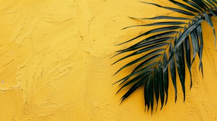 Poster - A yellow wall with a leaf on it