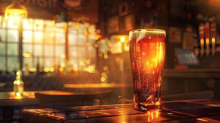 Wall Mural - Beer cold glass sunset pub. Generative AI