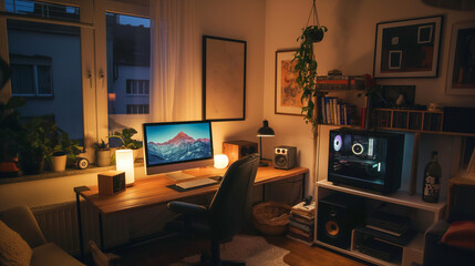 Wall Mural - A computer room with a desk and a chair