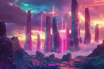 Wall Mural - A Futuristic Cityscape Under a Vibrant Sky