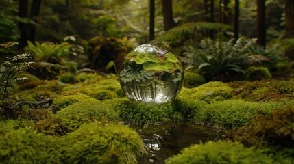 Wall Mural - crystal ball green forest. generative ai
