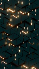Aufkleber - Abstract Dark Geometric Blocks with Red and Yellow Light Accents..