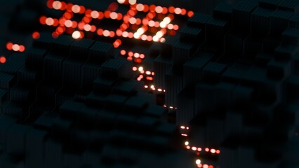 Poster - Abstract Dark Geometric Blocks with Red and Yellow Light Accents..