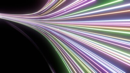 Poster - Dynamic Curved Neon Light Trails on Black Background..
