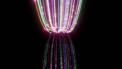 Poster - Futuristic Neon Light Trails Converging in Dark Space...