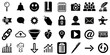 © Єгор Городок - Set of 36 black icons isolated on transparent background representing various concepts including technology, communication, security, and business.