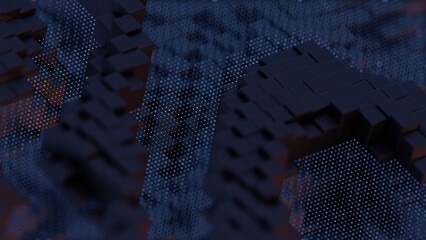 Poster - Abstract 3D Tiles with Glowing Lights in a Dark Environment..