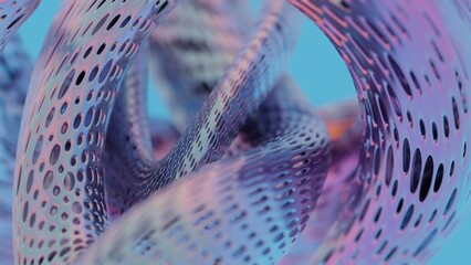 Poster - Abstract 3D Twisted Tubes with Perforated Surface in Pastel Colors..