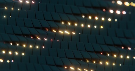 Poster - Abstract 3D Tiles with Glowing Lights in a Dark Environment..