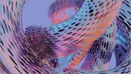 Poster - Abstract 3D Twisted Tubes with Perforated Surface in Pastel Colors..