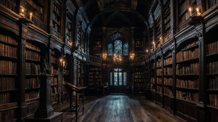  Gothic Library: Dark, Mysterious, Candlelit, Antique, Books, Architecture, Vintage, Shadows, History, Enchantment