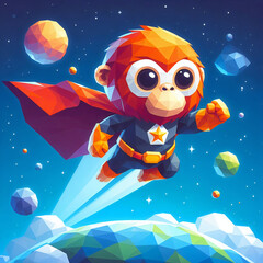 A superhero monkey flying over earth