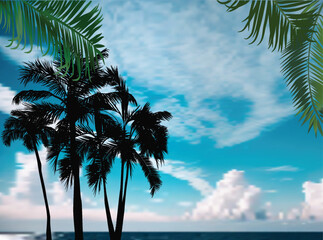 Wall Mural - palm trees black group on blue sky background