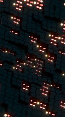 Poster - Abstract Dark Geometric Blocks with Red and Yellow Light Accents

