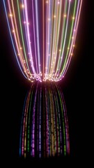 Aufkleber - Futuristic Neon Light Trails Converging in Dark Space

