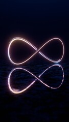 Poster - Infinity Symbol with Neon Glow and Reflection on Dark Surface

