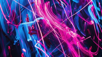 Canvas Print - Pink, blue neon lines.. Generative AI