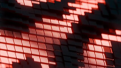 Poster - Abstract Dark Geometric Blocks with Red and Yellow Light Accents

