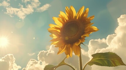 Canvas Print - Sunflower summer clouds harvest. Generative AI