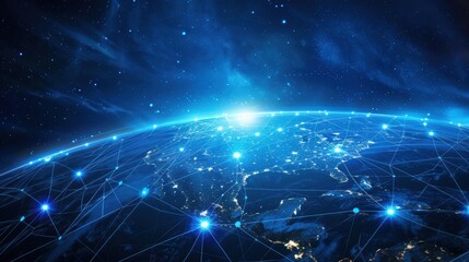 Poster - Global Network Connection with Earth and Starry Sky Background
