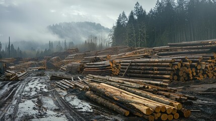 Timber Trunks Lumbermill Industry. Generative AI