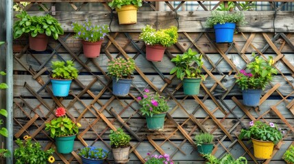 Wall Mural - Wall Wooden Plants Pots. Generative AI