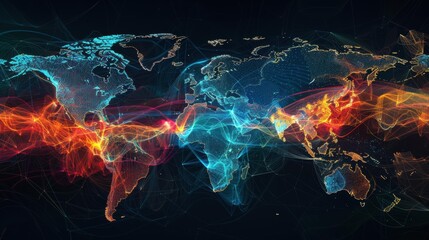 Poster - A World Map With Interconnected Lines and Dots Representing Global Networks