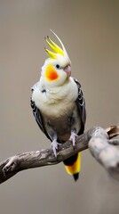 Wall Mural - A small bird sitting on a branch with a yellow and black head