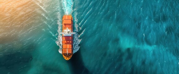 Poster - An aerial view of a cargo ship traveling across the vast ocean