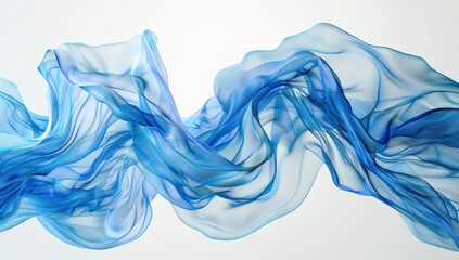 Poster - A blue fabric flowing and waving in the air against a white background