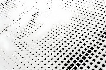 Poster - A white background with small black squares arranged in an orderly pattern, creating the appearance of data points or digital code. The square dots form the grid for various text and images to be plac