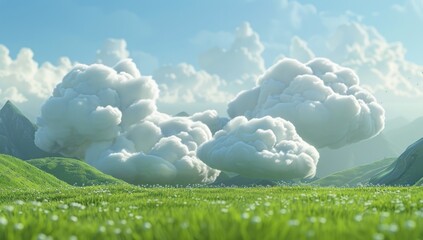 Poster - Fluffy Clouds Over a Green Field