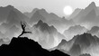 © Farid - silhouette fitness girl practicing yoga on mountain.