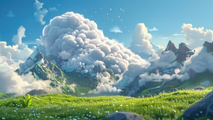 Poster - Mountainous Landscape with Majestic Clouds