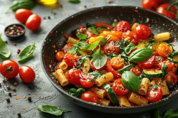 Poster - A bowl of penne pasta with tomatoes and parsley