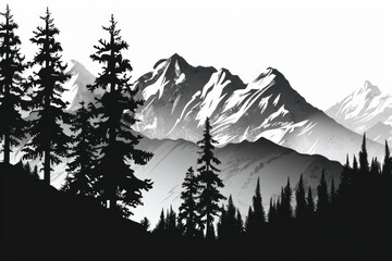 Canvas Print - Mountain landscape in black and white with snow-capped peaks