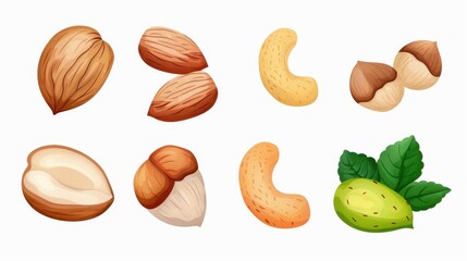 Wall Mural - A charming collection of handpainted nuts in watercolor, ideal for digital prints, stationery, and product labels.