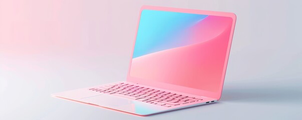 Wall Mural - pink laptop with gradient background