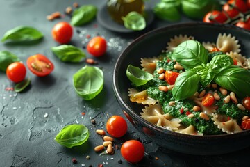 Canvas Print - farfalle pasta with tomatoes and spinach