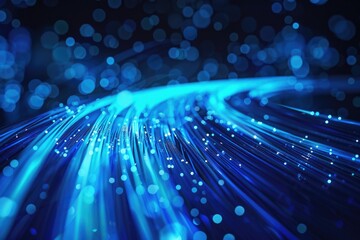 Poster - A close-up shot of a blue light with blurred surrounding lights, great for representing illumination or glow effects