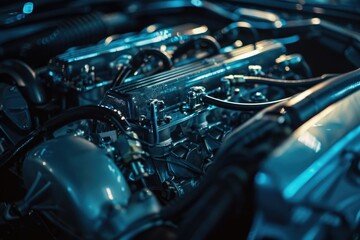 Poster - A detailed view of a car's internal combustion engine components