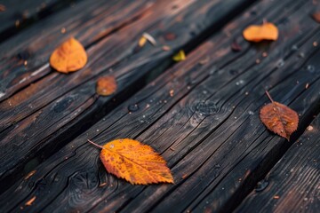 Poster - A detailed view of a single leaf resting on a wooden surface