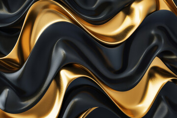 Wall Mural - Abstract Gold and Black Wavy Pattern