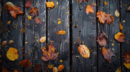 Poster - A detailed view of leaves arranged on a wooden surface, suitable for use in nature-inspired designs or as a decorative element