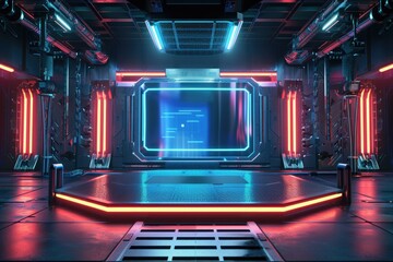 Poster - A futuristic room with red and blue lighting