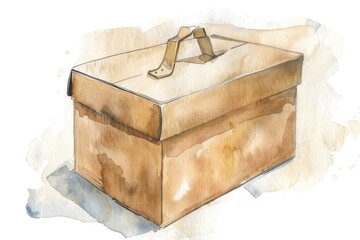 Poster - A delicate watercolor illustration of a box with a handle, perfect for representing storage or packaging in various contexts