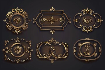 Poster - A collection of ornate gold frames against a dark, matte black backdrop