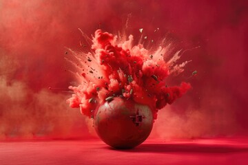 Poster - A vase containing a bright red substance sits on a matching red surface